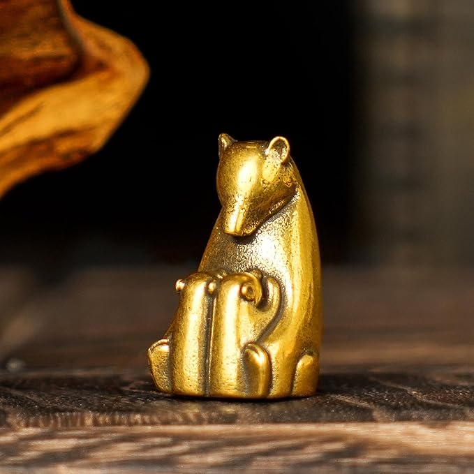 CHOVY BearNurturers Solid Brass Bear Family Sculpture - 100% Handcrafted Mother & Two Cubs Hugging Figurine, Heartwarming Collectible Art for Desk, Unique Gift for Nature & Animal Lovers