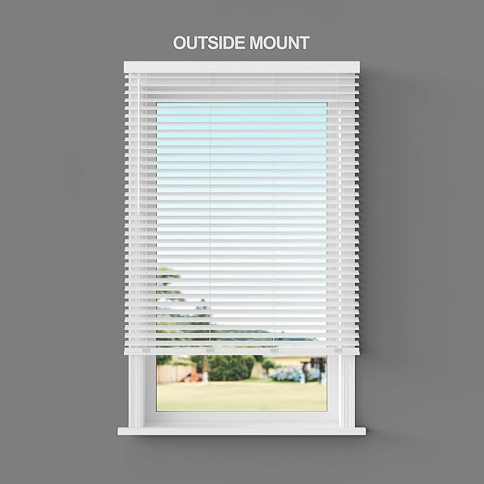 2 Inch Cordless Room Darkening Faux Wood Blind - 43" W x 60" L - White, Over 1,000 Custom Sizes Starting at 18.97, Inside or Outside Mount, Venetian Shades for Interior Windows by Lumino