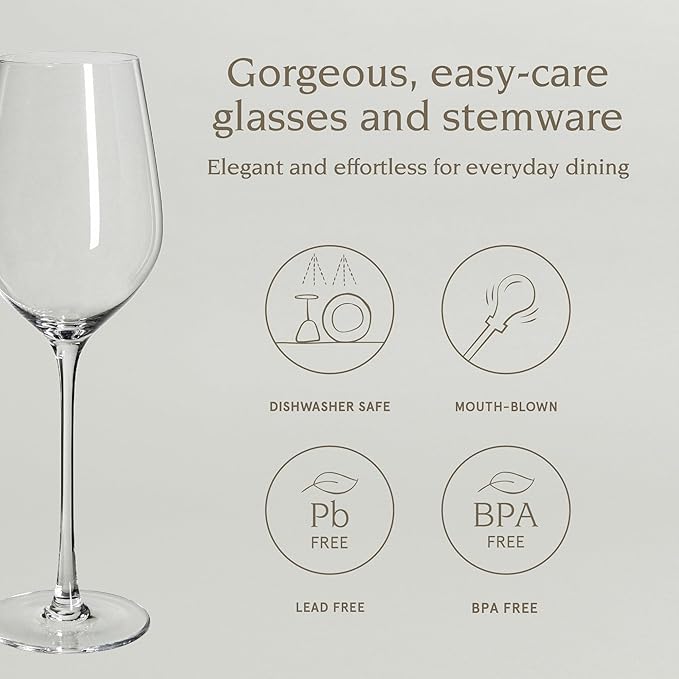 over&back 13oz Traditional Glassware - Set of 4 Classic Stem Drinking Glasses for Parties, Get-togethers, and More - Mouth-Blown - Wine Cups for Kitchen and Dining Room - Clear