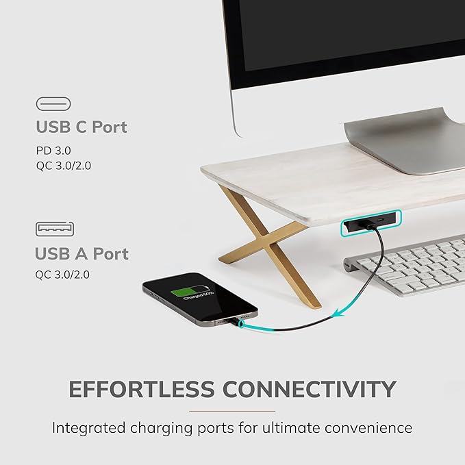 Anji Mountain Monitor Stand - Desktop Organizer & Laptop Riser, Ergonomic Monitor Riser, Space-Saving Monitor Stand for Desk, Durable Construction, Easy Assembly, Ideal for Home & Office,White Wash