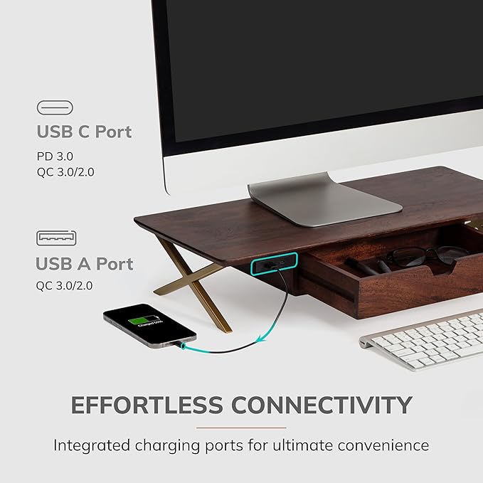 Anji Mountain Monitor Stand - Desktop Organizer & Laptop Riser, Ergonomic Monitor Riser, Space-Saving Monitor Stand for Desk, Durable Construction, Easy Assembly, Ideal for Home & Office,Walnut