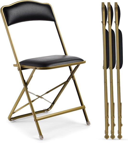 Folding Chairs with Padded Seats 4 Pack - Foldable Chair with Heavy-Duty Steel Frame, Elegant Party Bridge Chairs, Metal Folding Chair for Outside, Home, Office, Indoor & Outdoor Events - Gold/Black