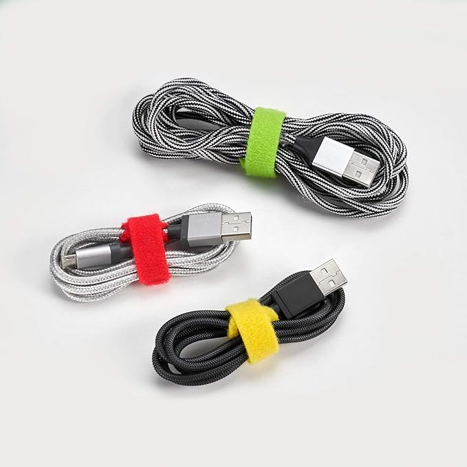 Self-Gripping Cable Ties by Wrap-It Storage, Multi-Color, 5 Inch Straps (50-pack) – Reusable Hook and Loop Cord Organizer Cable Ties for Cord Management and Desk or Office Organization