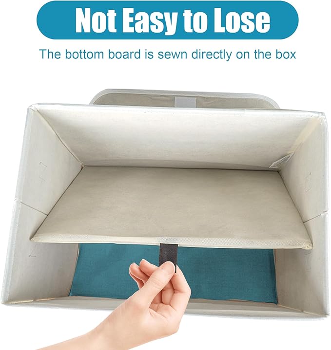 Large 22 Quart Linen Fabric Foldable Storage Bin Cube Organizer Basket with Flip-Top Lid & Handles, Clothes Blanket Box for Home, Office, Closet, Teal & White, 4 Pack 14.6 x 9.5 x 9.5