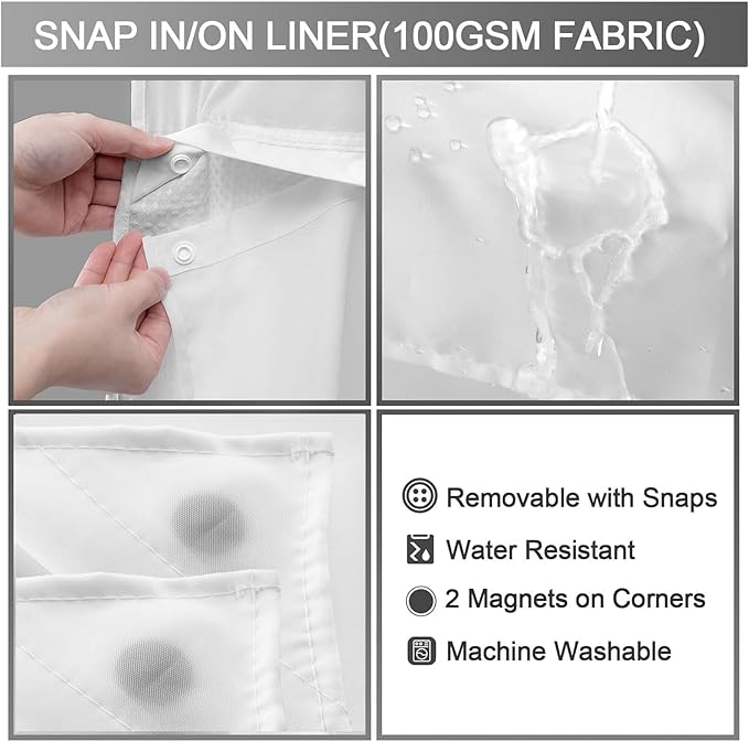 YellyHommy No Hook Shower Curtain with Snap in Fabric Liner Set Less Time White Waffle Shower Curtain for Bathroom 75" L x 54" W