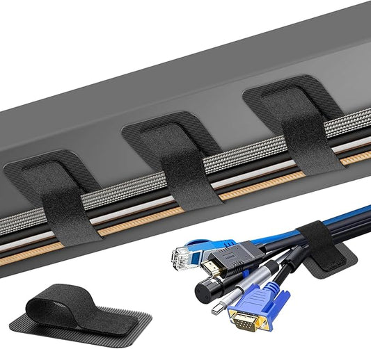 Cable Management Under Desk, 【Up to 15 Cord】【Enhanced Wire Holder】 Cord Organizer Holder, Adjustable Hook and Loop Cable Ties, Wire Clips Under Table Hider, 30 Pair(Black)