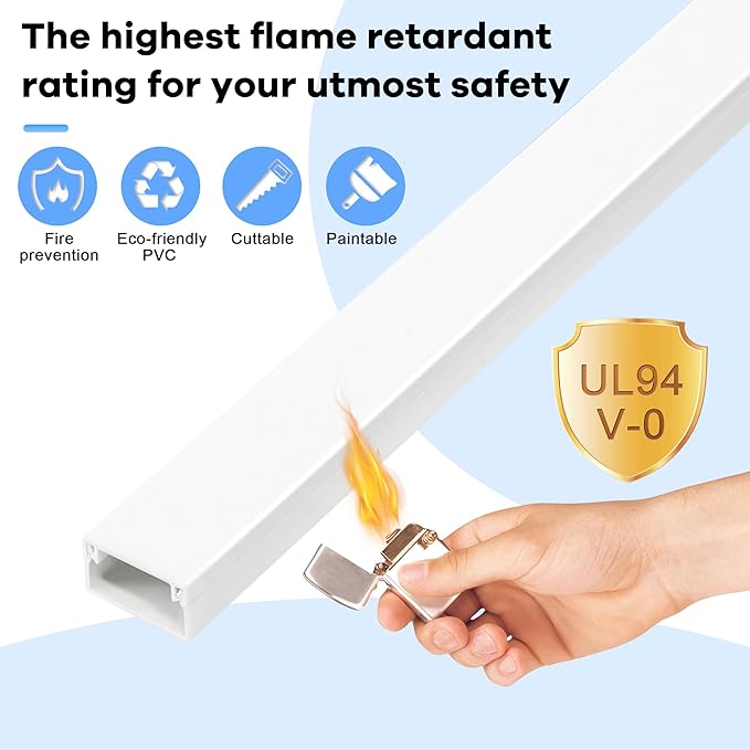 126in Cord Hider Kit, ZhiYo Cord Covers for Wall Mounted TV, Paintable Wire Cover for Cords, TV Cable Hider Wall Kit, Wall Cord Concealer, Cable Cover Wall Wire Management, 8xL15.7in W0.95in H0.55in