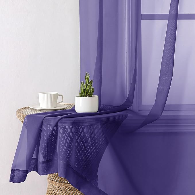 Aiyufeng Purple Sheer Curtains 90 Inches Long 2 Panels Set, Light Filtering Soft Airy Voile Rod Pocket Purple Sheer Window Drapes for Bedroom Living Room, Each 42Wx90L Inches