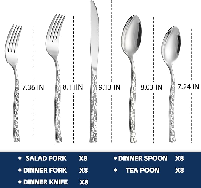 40-Piece Silverware Set Stainless Steel Flatware Set for 8,Dinner Knives Forks and Spoons Silverware Set Cutlery Utensil Set for Home,Kitchen,Restaurant,Hotel