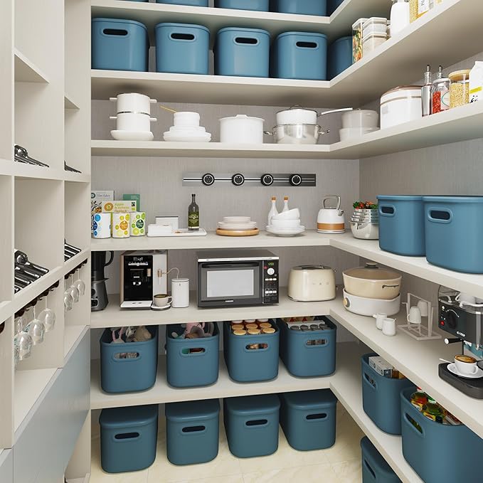 8 Pack Blue Storage Bins with Lids for Shelves, Classroom Storage Bins, Stackable Colored Bins, Plastic Storage Containers with Lids for Organizing, Storage Boxes for Craft, Art Supplies