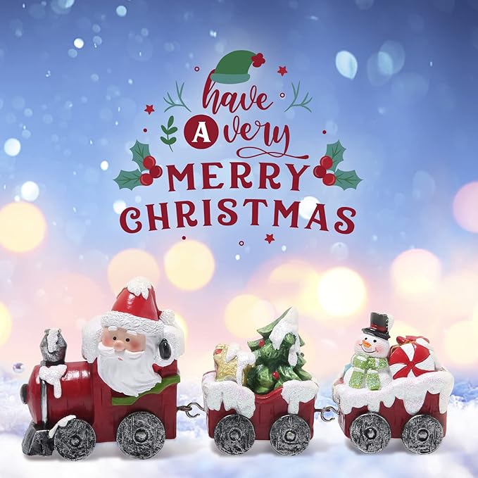 Hodao Christmas Decorations Indoor Home Decor Christmas Small Train Figurines Winter for Table Top Centerpiece Fireplace Decor Cute Christmas Train Decoration Gift (red Train)