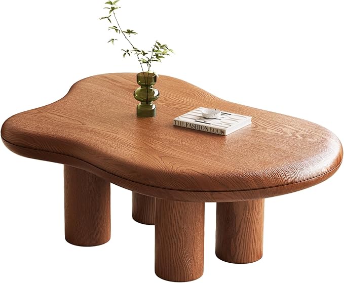 Cloud Coffee Table with 4 Legs for Living Room,Center Table,Low Table,Cream End Table,Round Corner Sofa Table (Walnut, 35“)