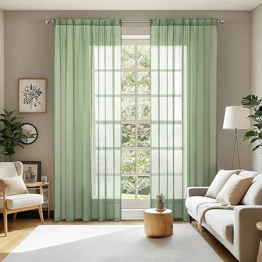 MIULEE 2 Panels Solid Color Sheer Window Curtains Elegant Window Voile Panels/Drapes/Treatment for Bedroom Living Room (54 X 96 Inches Sage)
