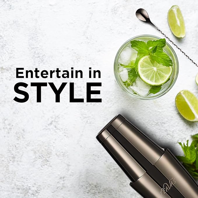 Mixology Black Bartender Kit with Japanese Jigger & Stand - 13 Piece Stainless Steel Cocktail Making Set - Boston Shaker, Strainer, Mixer Spoon, Muddler - Barware Anniversary & Birthday Gifts