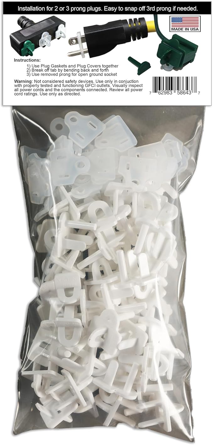 The Original Weatherproof Gaskets & Plug Covers (Bulk) - Made in USA, Outdoor/Indoor GFCI Trip Protector, Christmas Light Installation (White - 50 Gaskets/Pack, 15 Packs) - by APlugPro