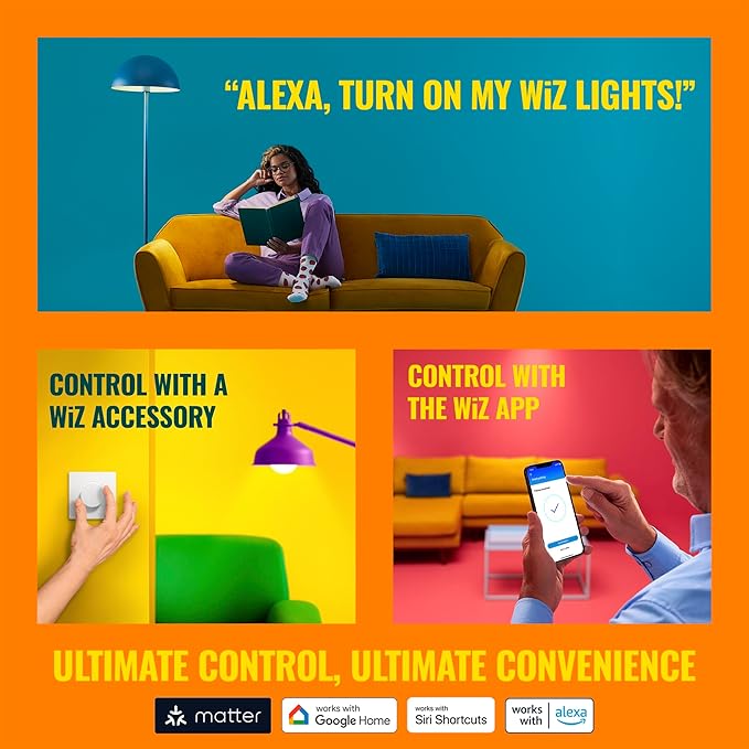WiZ Connected Smart Light Strip, Sunset/Sunrise Automation, Preset Modes, Control with Voice or App, Full Color RGB Lighting, Voice Control, 50ft Cut to Fit