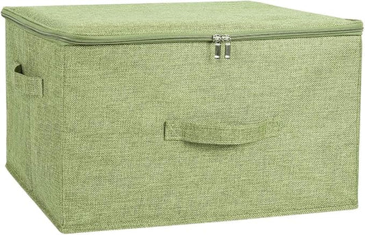 ANMINY Storage Bins with Zipper Lids 51.9 Qt Lidded Fabric Storage Boxes Baskets Cubes with Handles Collapsible Washable Cotton Linen Closet Shelf Clothes Organizer - Green, Extra Large