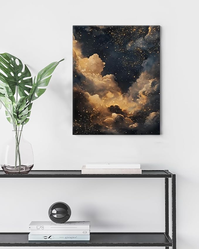 Aesthetic Celestial Canvas Wall Art Decor Night Sky Stars Dark Academia Print Poster Framed Picture Painting Wall Decorations for Home Apartment Bedroom Decor 8x10 Inch
