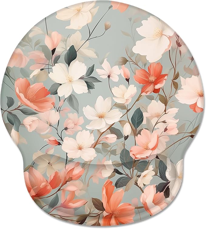 Ergonomic Mouse Pad Wrist Support, Flower Floral Gel Mouse Pads with Wrist Rest, Comfortable Pain Relief Mousepad with Non-Slip PU Base for Gaming Work Desk Accessories Office Decor