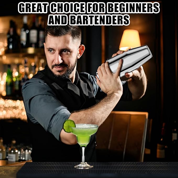 IOV Cocktail Shaker, 24 oz Martini Shaker, Drink Mixer with Built-in Strainer, Professional Stainless Steel Margarita Alcohol Shakers with Cocktail Recipe Guide, Bartender Kit Gifts