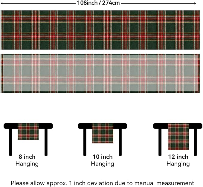Softalker Christmas Checkered Tartan Table Runner - Green Buffalo Plaid Xmas Stain Resistant Washable Table Decoration for Dining/Parties/Holiday Decor, 13 x 108 Inch
