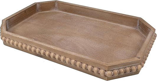 Wood Rustic Serving Tray with Beads, Farmhouse Brown Decorative Tray for Table Centerpiece, Christmas Wedding Halloween Home Decor