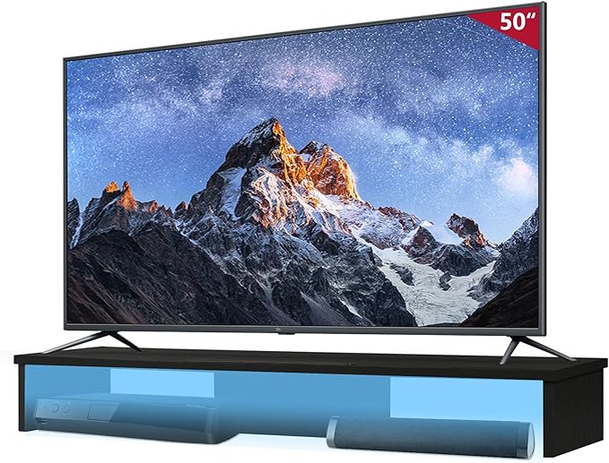 TV Riser Stand with LED Lights, 42.5in Super Large Monitor Stand with Phone Tablet Holder, Tabletop TV Stand Riser for Desk, Desktop Organizer for Computer, TV, Laptop, Printer