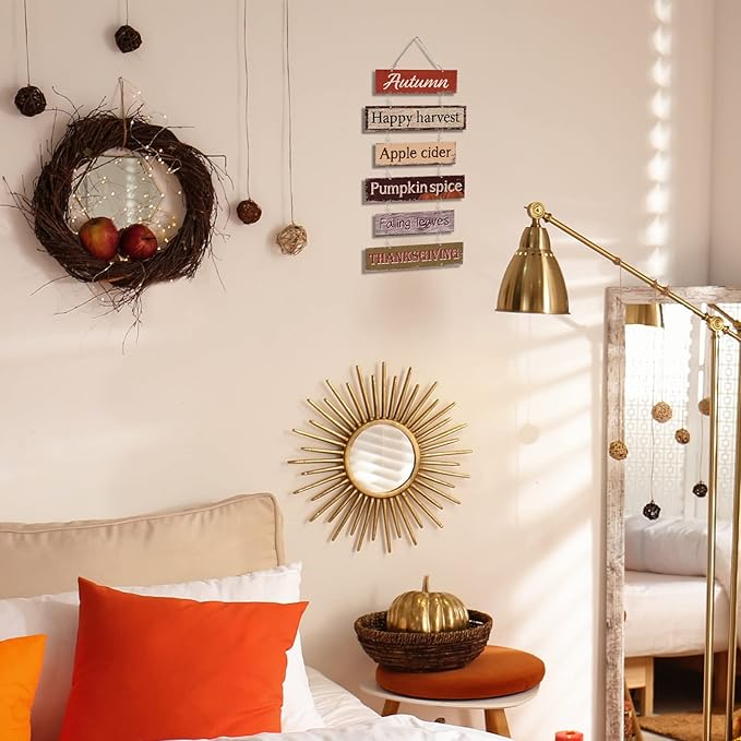 Hotop Fall Decorations for Home Thanksgiving Hanging Signs Wooden Wall Plaque Autumn Wall Hanging Decor for Home Thanksgiving Autumn Office Indoor Outdoor Door Decor Sign(Classic Color)