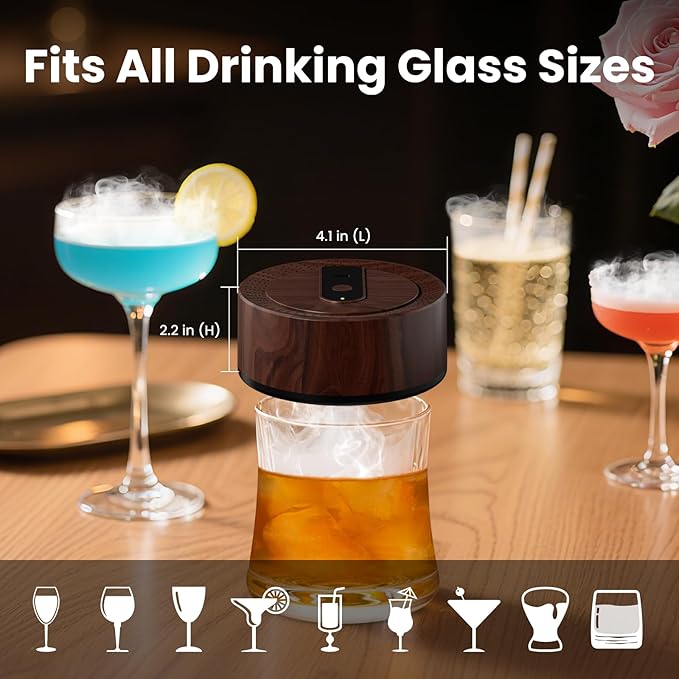 Electric Whiskey Smoker Kit with 8 Wood Chip Flavors – Rechargeable Whiskey Smoker Set with Built-in Ignition, Fuel-Free – For Men, Dad, Husband on Special Occasions – Wood Grain Design