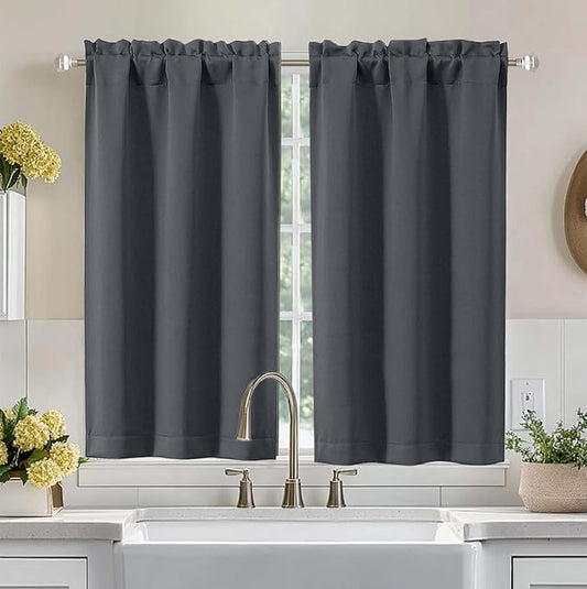 Aiyufeng Grey Short Blackout Curtains for Bedroom 45 Inches Long 2 Panels Set, Solid Thermal Insulated, Energy Saving Window Treatment Curtains Blackout Drapes, W40 x L45 Inch, Grey