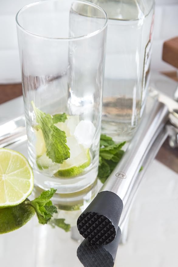 Outset Professional Cocktail Muddler, Stainless Steel With Silicone Tip, 8"