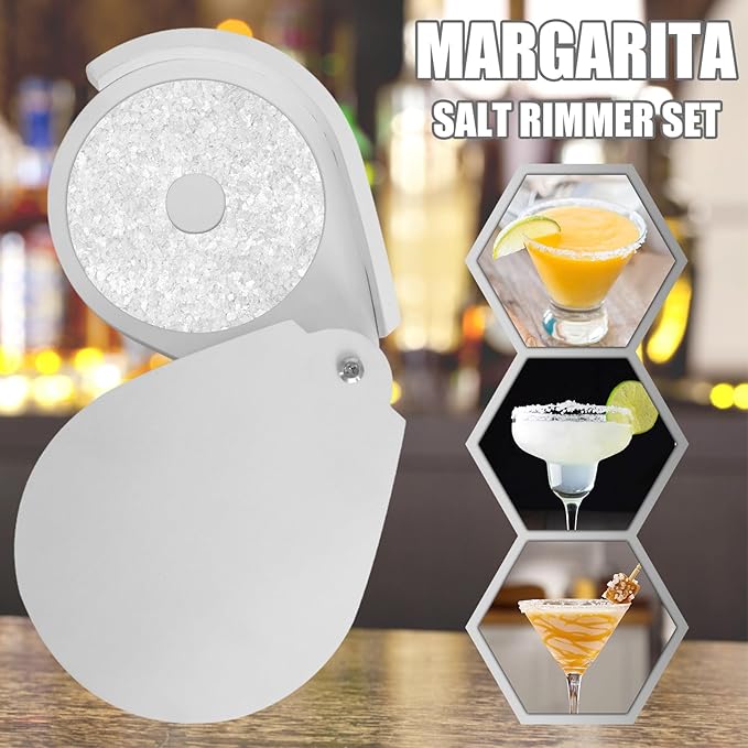 Margarita Salt Rimmer Set Bamboo– 3-Tier Bar Glass Rimmer with Lid and 6 Sponges for Cocktails, Perfect for Margaritas, Bloody Marys, and Manhattans – Ideal for Home and Parties White