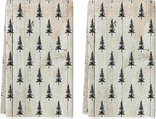 Artoid Mode Wood Xmas Tree Christmas Kitchen Towels Dish Towels, 18x26 Inch Farmhouse Holiday Winter Decoration Cleaning Set of 2
