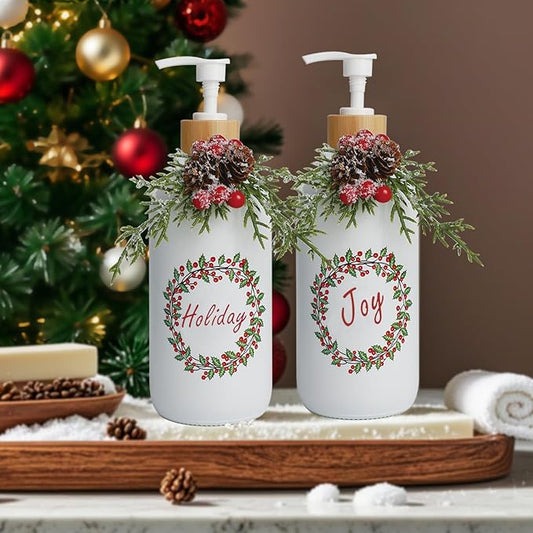Christmas Soap Dispenser,Christmas Decoration Bathroom Hand Soap Dispenser and Christmas Kitchen Decor,Cute Christmas Soap Pump for Farmhouse Indoor Christmas Bathroom Decor(2 Pack)