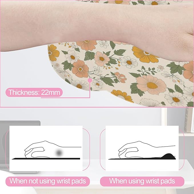 Retro Boho Groovy Flower Mouse Pad with Wrist Rest and Keyboard Wrist Rest Set, Non-Slip Rubber Base Memory Foam Mouse Pad Set for Women, Office Desk Accessories, Gaming