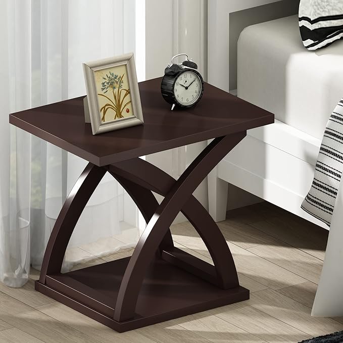 ChooChoo End Side Table, Modern End Table with Storage Shelf, X-Design Side Table Living Room(Espresso)