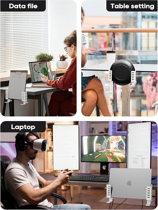 Desk Side Laptop Holder, Desk Side Storage, No Drill Side Desk Organizer, Side Desk Laptop Mount, Tablets Hanging Holder, Clamp on Desk Organizer for Laptops/Tablets/Keyboards/Headphone, White