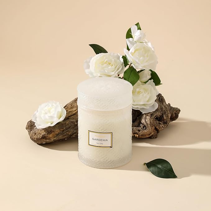 Gardenia Scented Candles, 19oz Aromatherapy Candles Gifts for Women, White Luxury Large Decorative Candle in Glass, Natural Soy Wax for Home