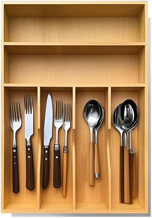 Bamboo Kitchen Drawer Organizer, 11.6" W x 17" H Silverware Utensil Tray Holder, Wood Cutlery Tray for Silverware, Flatware, Bedroom, Organization of office supplies
