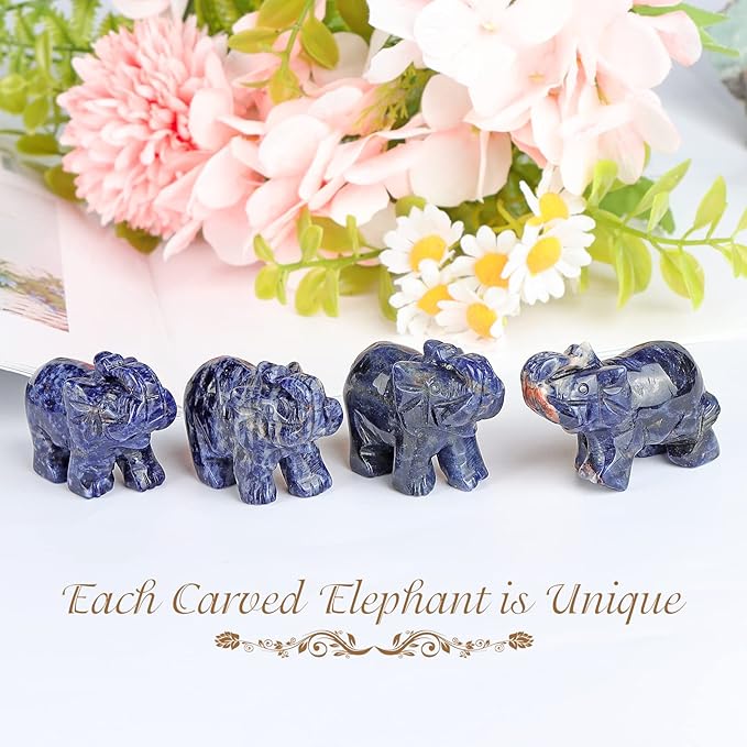 SMQ Sodalite Crystal Elephant Statue,Hand Carved Healing Crystal Gemstone Blue Elephant Animal Figurine Crafts Gifts Decor for Home Office Desk