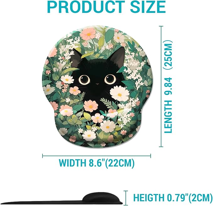 Ergonomic Mouse Pad Wrist Support, Flower Cat Gel Mouse Pads with Wrist Rest, Cute Funny Computer Mousepad for Desk Laptop, Comfortable Mouse Pad for Work Accessories Office Supplies Decor