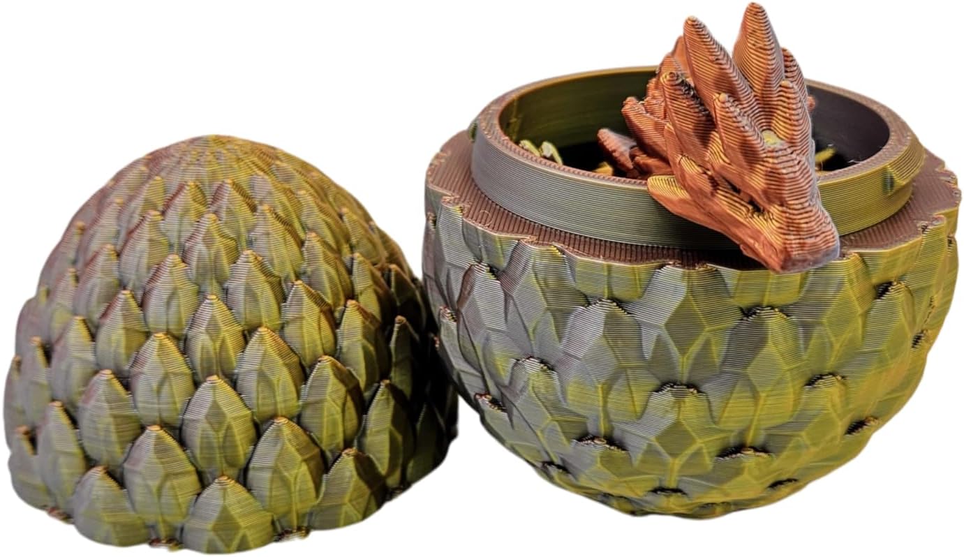 3D Printed Dragon Egg Articulating Gemstone Dragon Fidget Figurine - Vibrant Color Dragons Flexible ADHD, Autism and Anxiety Relief - Articulated Joints (Gold Copper Silver)
