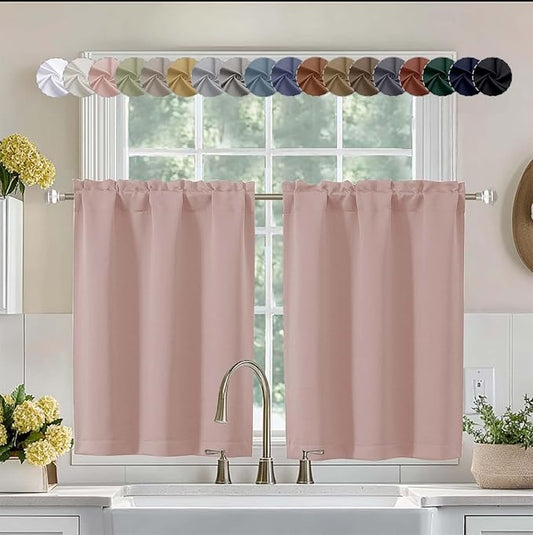 Aiyufeng Blush Short 36 Inches Blackout Curtain 2 Panels Set, Half Window Rod Pocket Privacy Curtain Tiers for Kitchen, Curtains Blackout for Bathroom Shades, W40 x L36 Inch, Blush