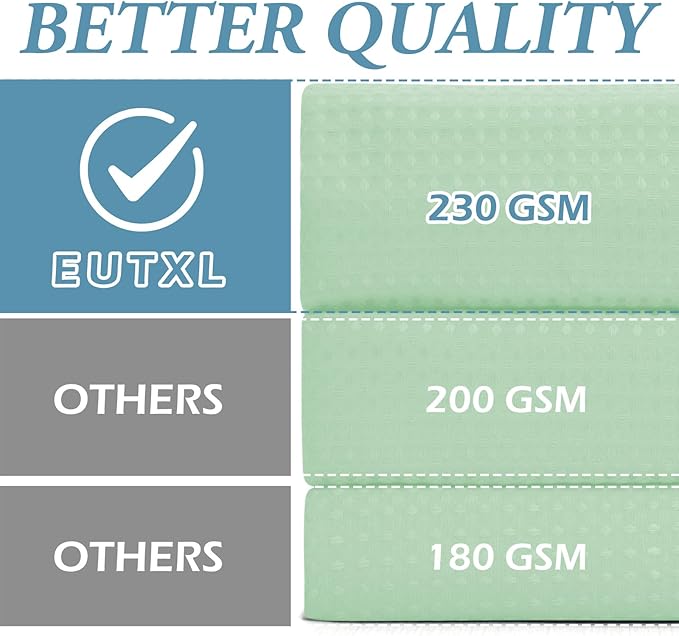 Mint Green Stall No Hook Shower Curtain with Snap in Liner,230GSM Waffle Weave Shower Curtains for Bathroom,54W x 80H