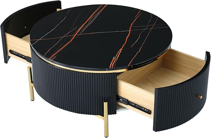 Modern Round Coffee Table with 2 Large Drawers Storage Accent Table(31.5'')