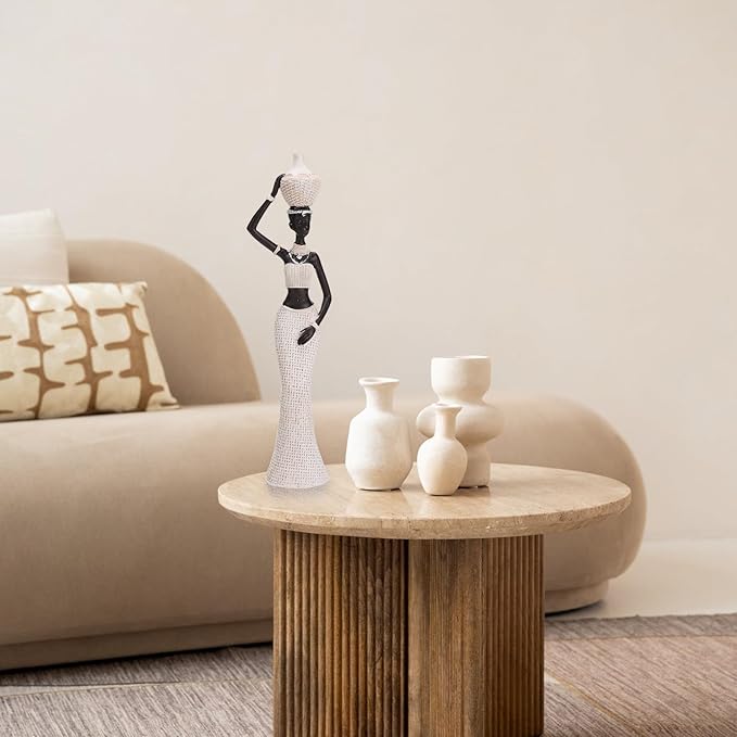 BRABUD African Statue Exotic Tribal Lady Art Figurine Black & White Home Living Room Shelf Shop Desk Decoration Collectible Creative Vintage Gift TQSHBS22