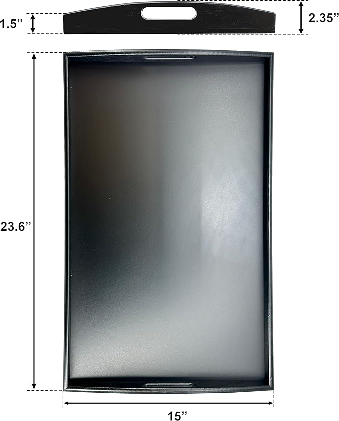 Bam & Boo Black Bamboo Serving Tray Extra Large with Handles for Food, Drinks, Storage, Decor, Vanity, Breakfast, Parties, Weddings, Picnics(23.6” x 15” x 2.35”, Black)