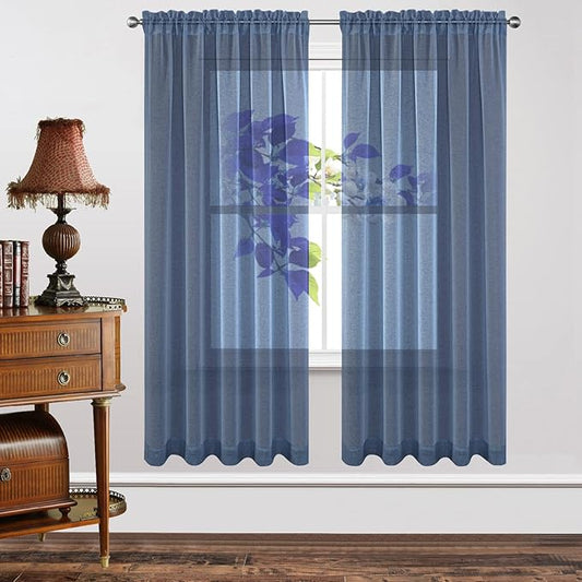 Joydeco Blue Sheer Curtains 72 Inch Length 2 Panels Set, Rod Pocket Long Sheer Curtains for Window Bedroom Living 54W x 72L inch x 2 Panels