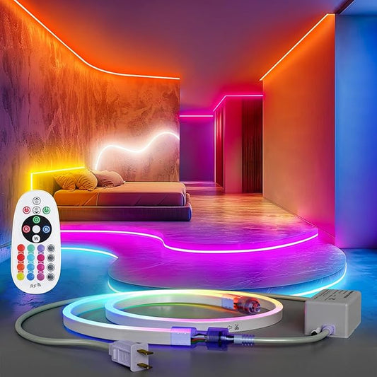 3.3ft RGB Led Neon Rope Light, IP65 Waterproof Led Neon Strip with Brightbess Adjustment,Multicolor Change Flexible Neon Rope Lights for Supermarket,High Bulding, Celebration,ETL Listed