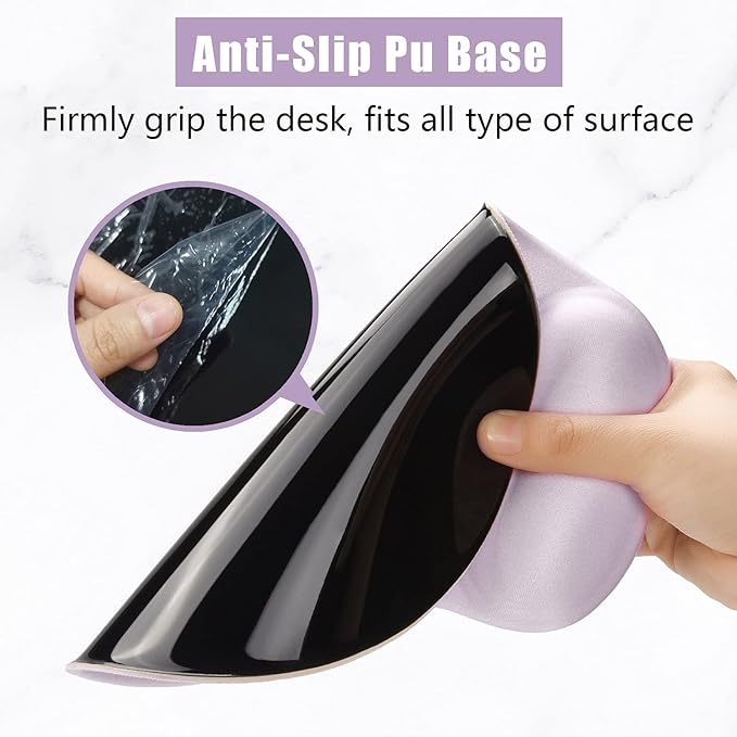 Hsurbtra Ergonomic Mouse Pad with Wrist Rest Support, Gel Mouse Pads with Non-Slip PU Base, Pain Relief Memory Foam Computer Mat, Cute Office Supplies Desk Decro Accessories, Vanilla Purple